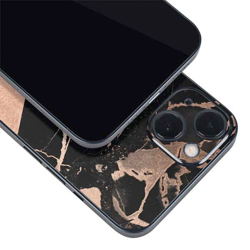 Black and Rose Gold Marble Split iPhone 14 Plus Skin